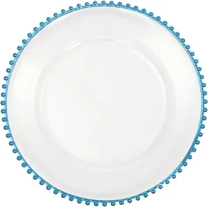 Bepritm 25 PCS Chargers for Dinner Plates, 12.6 Inch Stackable Clear Charger Plates with Beaded Rim, Dessert Plate for Dinner Plate | Party Supplies | Home | Wedding | Birthday (Clear&Blue)