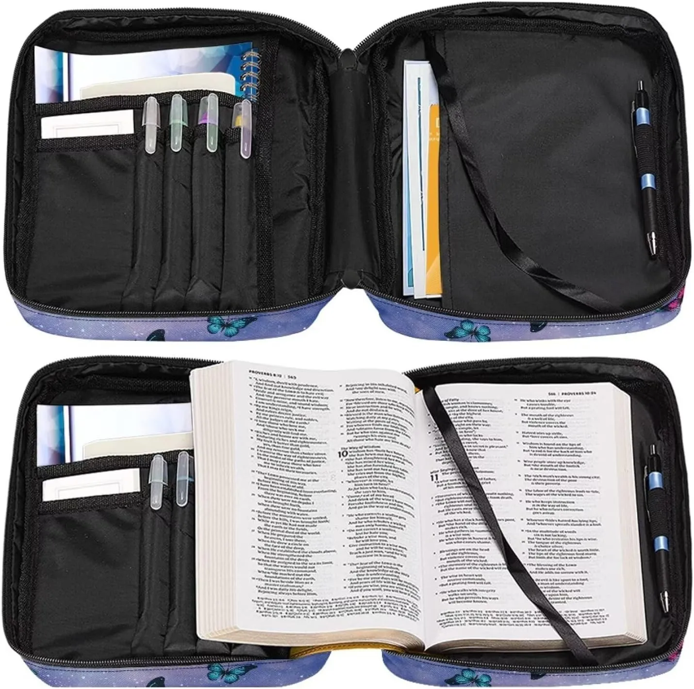 Bible Cover Church Carrying Book Case Polyester Bible Protective with Pen Slots and Zippered Pocket Customizable