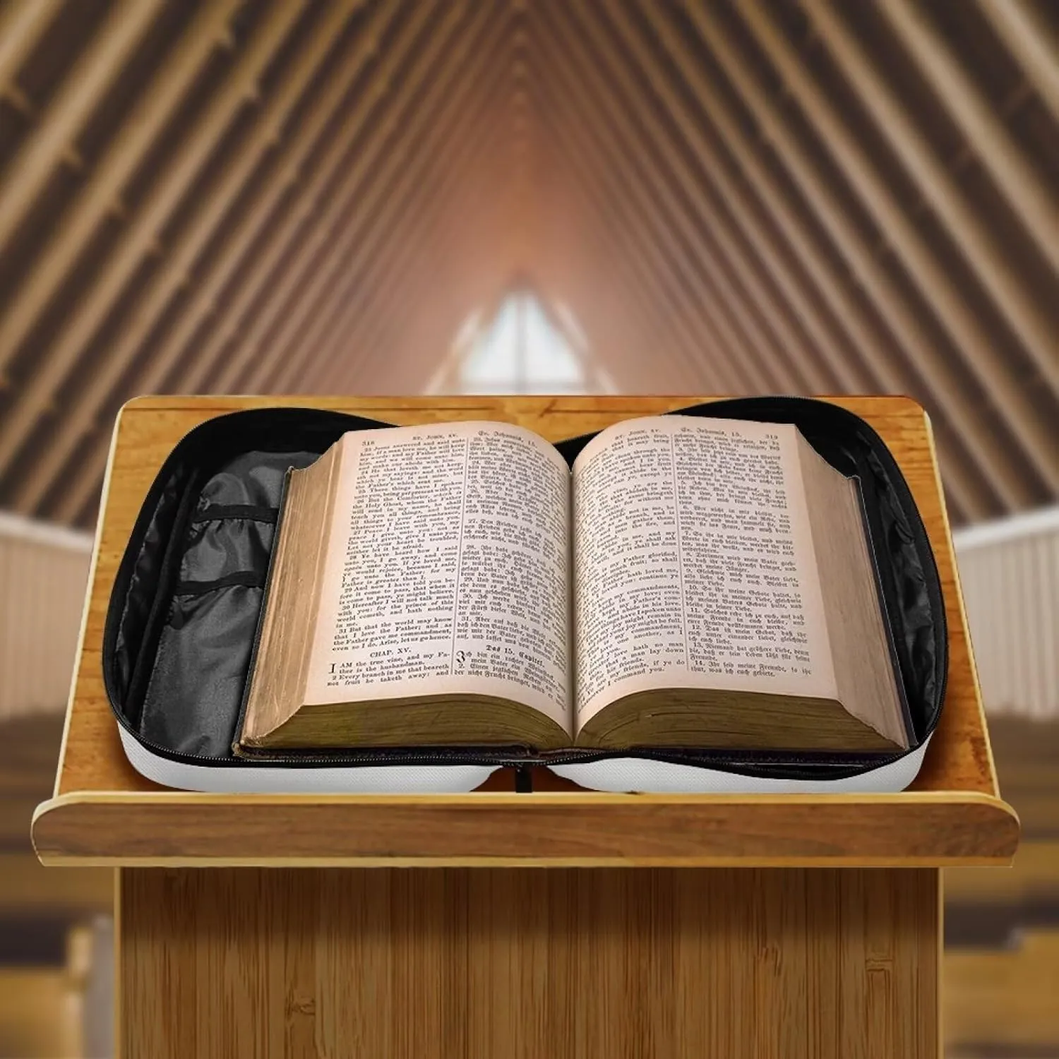 Bible Cover Church Carrying Book Case Polyester Bible Protective with Pen Slots and Zippered Pocket Customizable