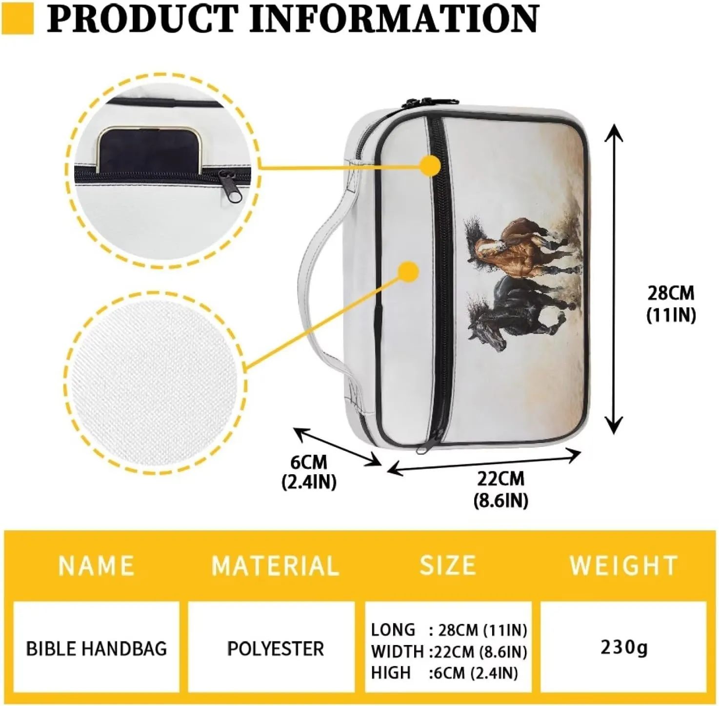 Bible Cover Church Carrying Book Case Polyester Bible Protective with Pen Slots and Zippered Pocket Customizable