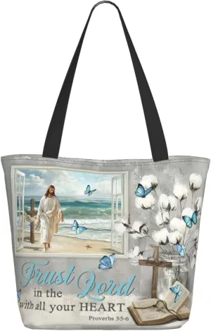 Bible Tote Bags For Women Christian Tote Bag Religious Grocery Bag With Zipper For Mothers Day Church Gifts
