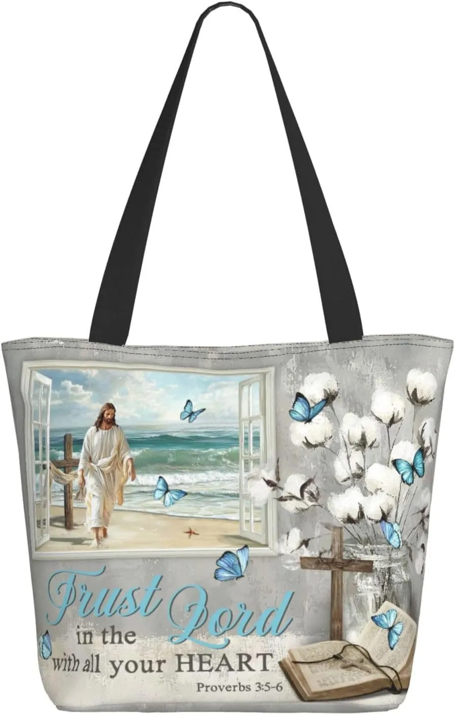 Bible Tote Bags For Women Christian Tote Bag Religious Grocery Bag With Zipper For Mothers Day Church Gifts