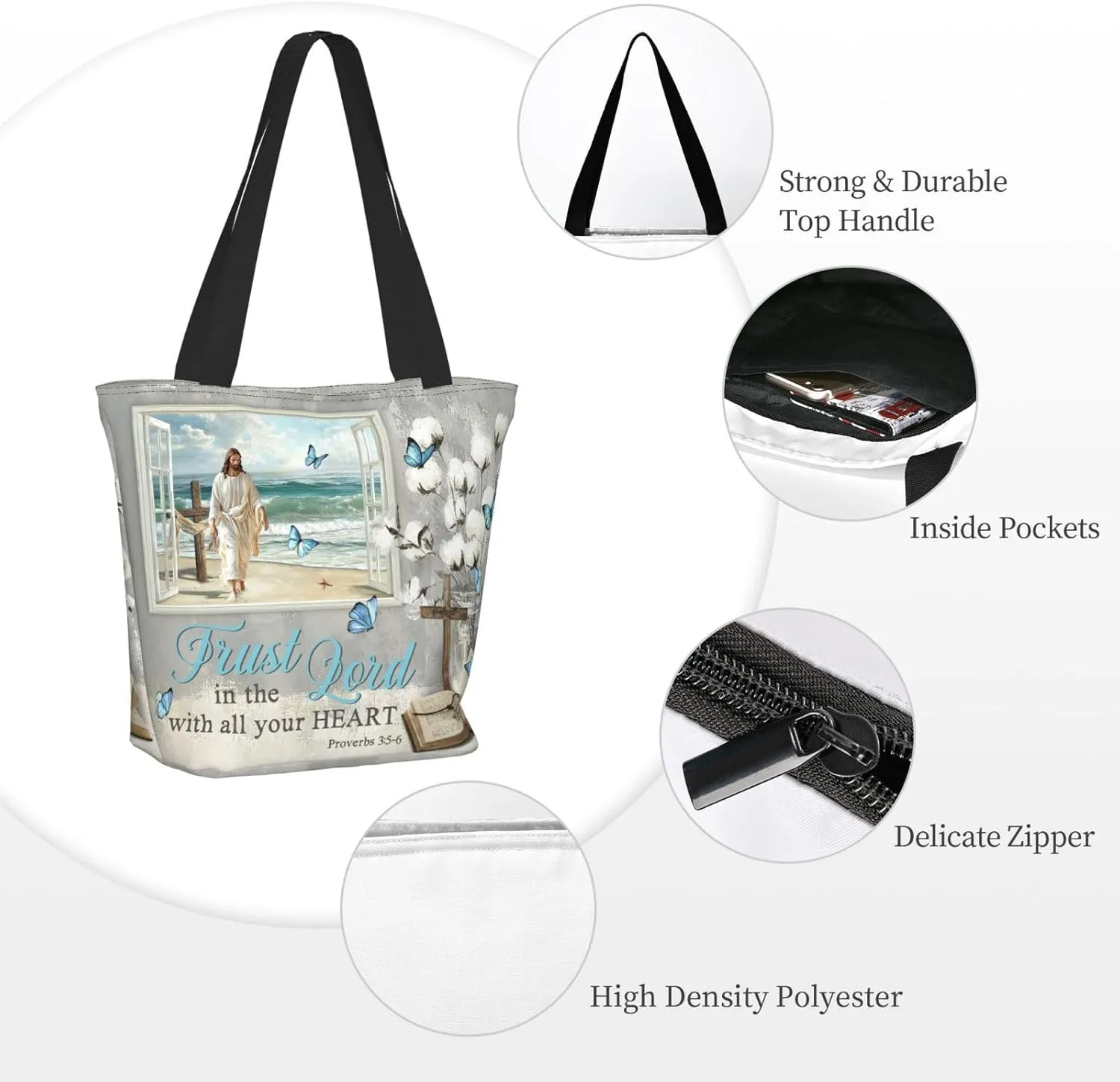 Bible Tote Bags For Women Christian Tote Bag Religious Grocery Bag With Zipper For Mothers Day Church Gifts