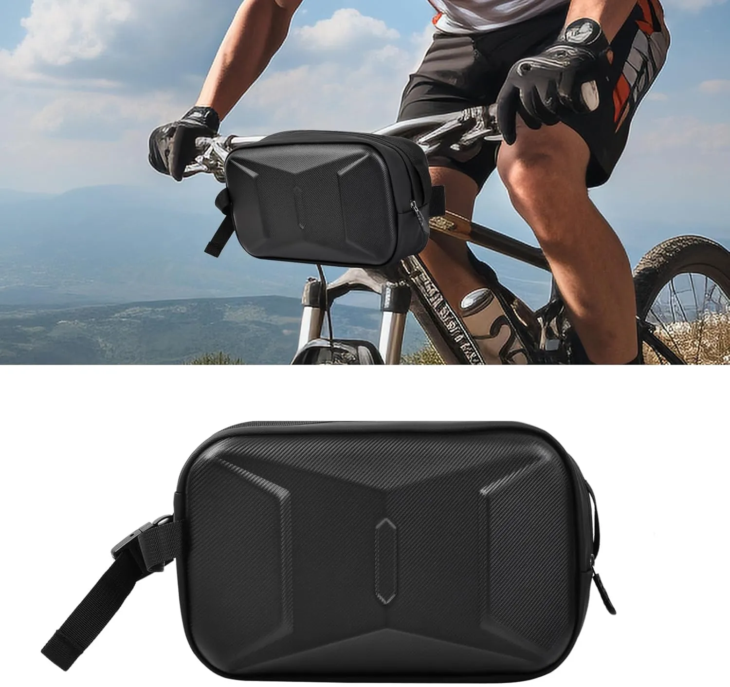Bicycle Handlebar Bag Waterproof Hard Shell Bike Pouch 3.2L Bike Storage Bag Bike Handlebar Bag with Shoulder Strap Removable for Mountain Bike