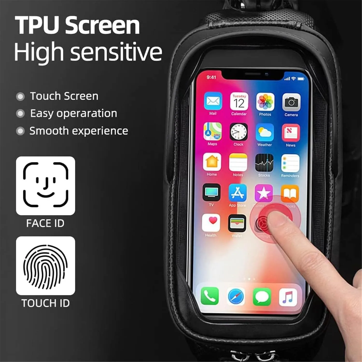 Bike Front Frame/Handlebar Phone Mount Bag Top Tube Bike/Bicycle Bag Waterproof Cycling Accessories Bike Pouch with Sensitive TPU Touch-Screen Fit Smartphone Below 6.5''