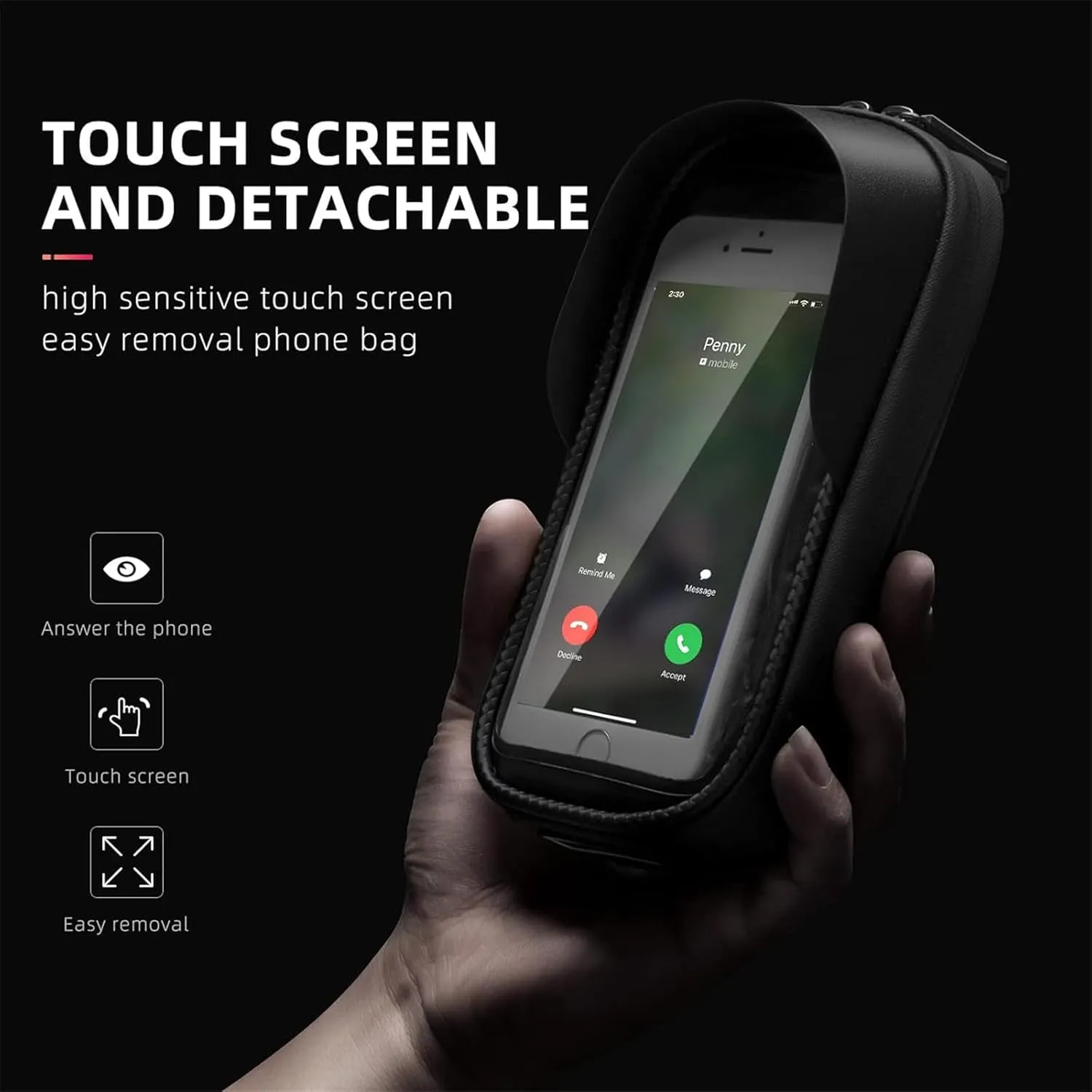 Bike Front Frame/Handlebar Phone Mount Bag Top Tube Bike/Bicycle Bag Waterproof Cycling Accessories Bike Pouch with Sensitive TPU Touch-Screen Fit Smartphone Below 6.5''