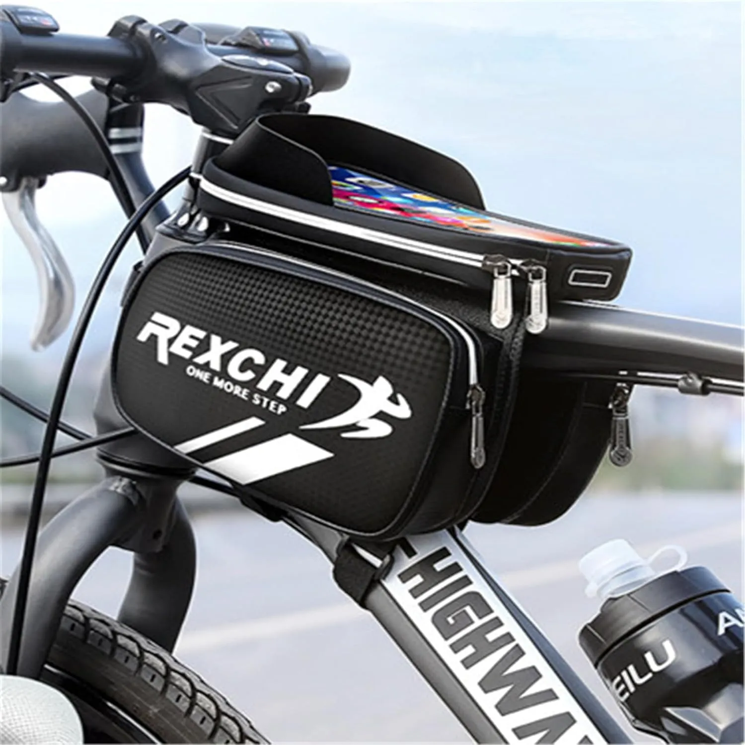 Bike Front Frame/Handlebar Phone Mount Bag Top Tube Bike/Bicycle Bag Waterproof Cycling Accessories Bike Pouch with Sensitive TPU Touch-Screen Fit Smartphone Below 6.5''