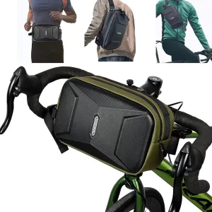 Bike Handlebar Bag, EVA Waterproof Bike Front Bag, 3.2L Bicycle Frame Storage Bag Waist Shoulder Bag, Bike Pouch for Road Mountain Bicycle Cycling Travel Hiking(Green)