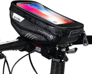 Bike Handlebar Bag, Waterproof Bicycle Frame Handlebar Bag Accessories Cycling Front Top Tube Pouch Pannier Bike Phone Mount Holder Stand for iPhone 16 15 14 13 12 11 Pro MAX XS Smartphone up to 6.7''