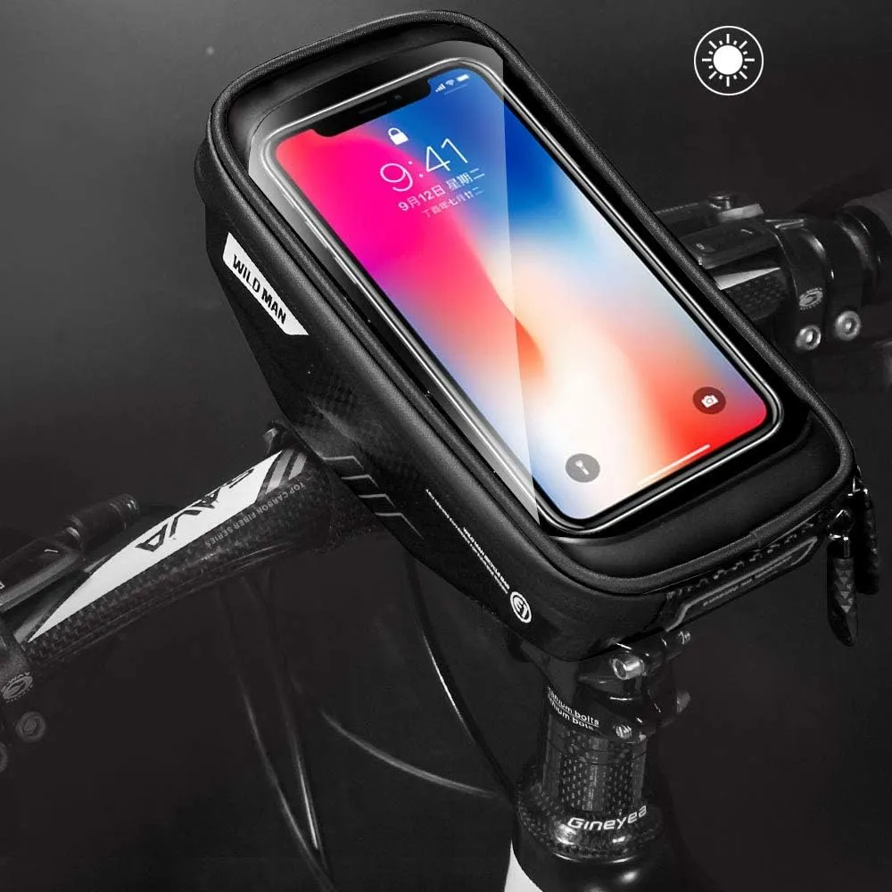 Bike Handlebar Bag, Waterproof Bicycle Frame Handlebar Bag Accessories Cycling Front Top Tube Pouch Pannier Bike Phone Mount Holder Stand for iPhone 16 15 14 13 12 11 Pro MAX XS Smartphone up to 6.7''