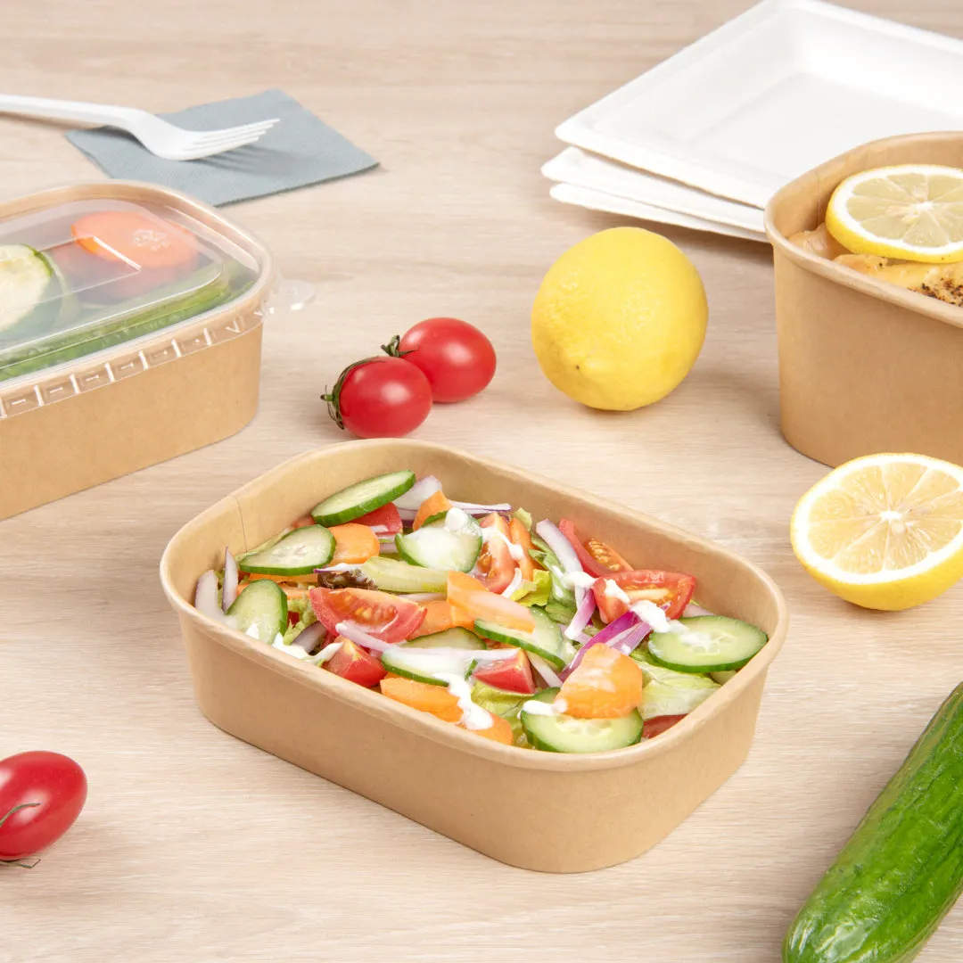 Bio Tek 17 oz Oval Kraft Paper Serving Container - 6 3/4" x 4 1/2" x 1 1/2" - 100 count box