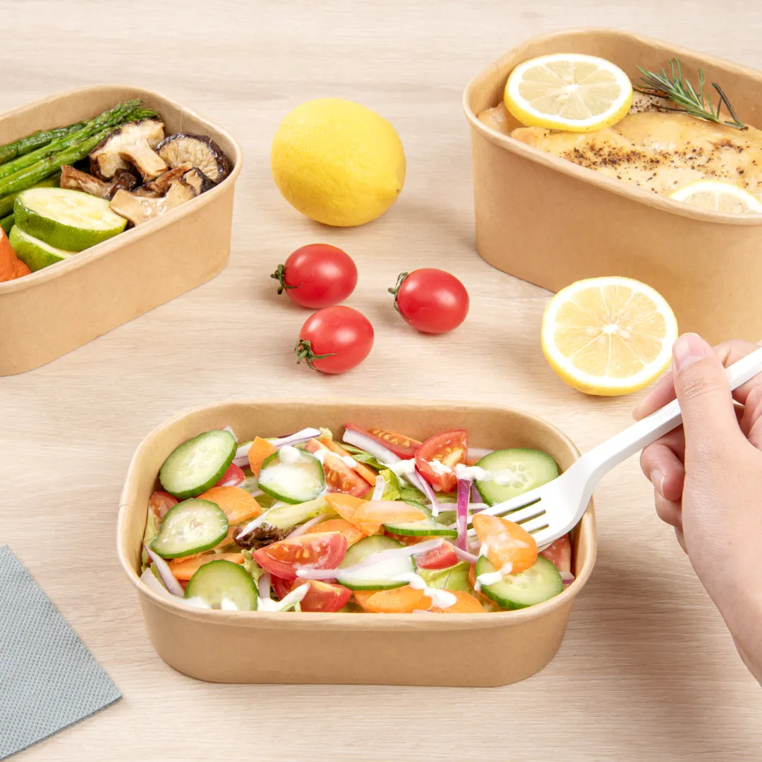 Bio Tek 17 oz Oval Kraft Paper Serving Container - 6 3/4" x 4 1/2" x 1 1/2" - 100 count box