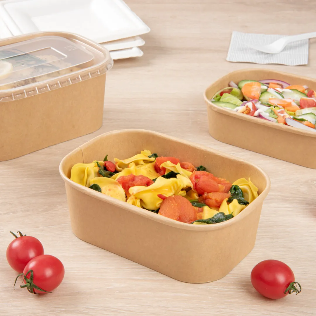 Bio Tek 25 oz Oval Kraft Paper Serving Container - 6 3/4" x 4 1/2" x 2 1/4" - 100 count box