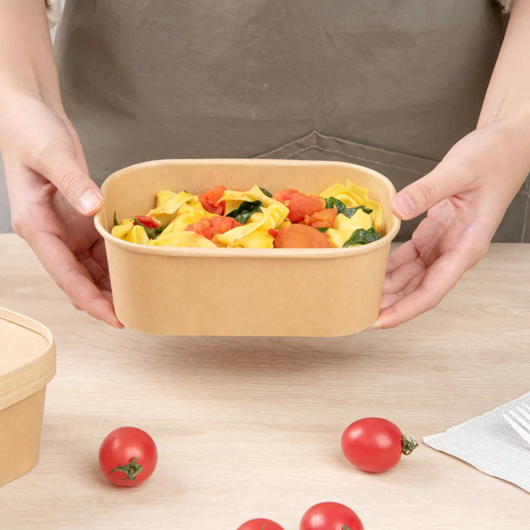 Bio Tek 25 oz Oval Kraft Paper Serving Container - 6 3/4" x 4 1/2" x 2 1/4" - 100 count box