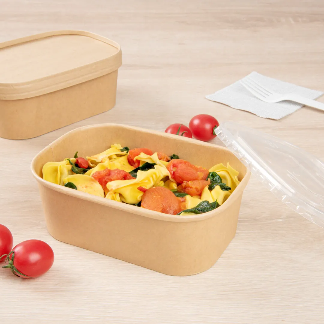 Bio Tek 25 oz Oval Kraft Paper Serving Container - 6 3/4" x 4 1/2" x 2 1/4" - 100 count box