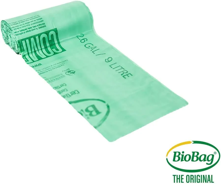 BioBag (USA), The Original Compostable Bag, 2.6 Gallon, 100 Total Count, 100% Certified Compostable Kitchen Food Scrap Bags, Kitchen Compost Bin Compatible