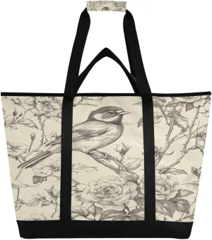 Bird Flower Reusable Insulated Lunchbox Cooler Bag, Leakproof Kitchen Grocery Bag Collapsible Portable Cooler Tote Bag for Picnic, Camping, Office, Travel