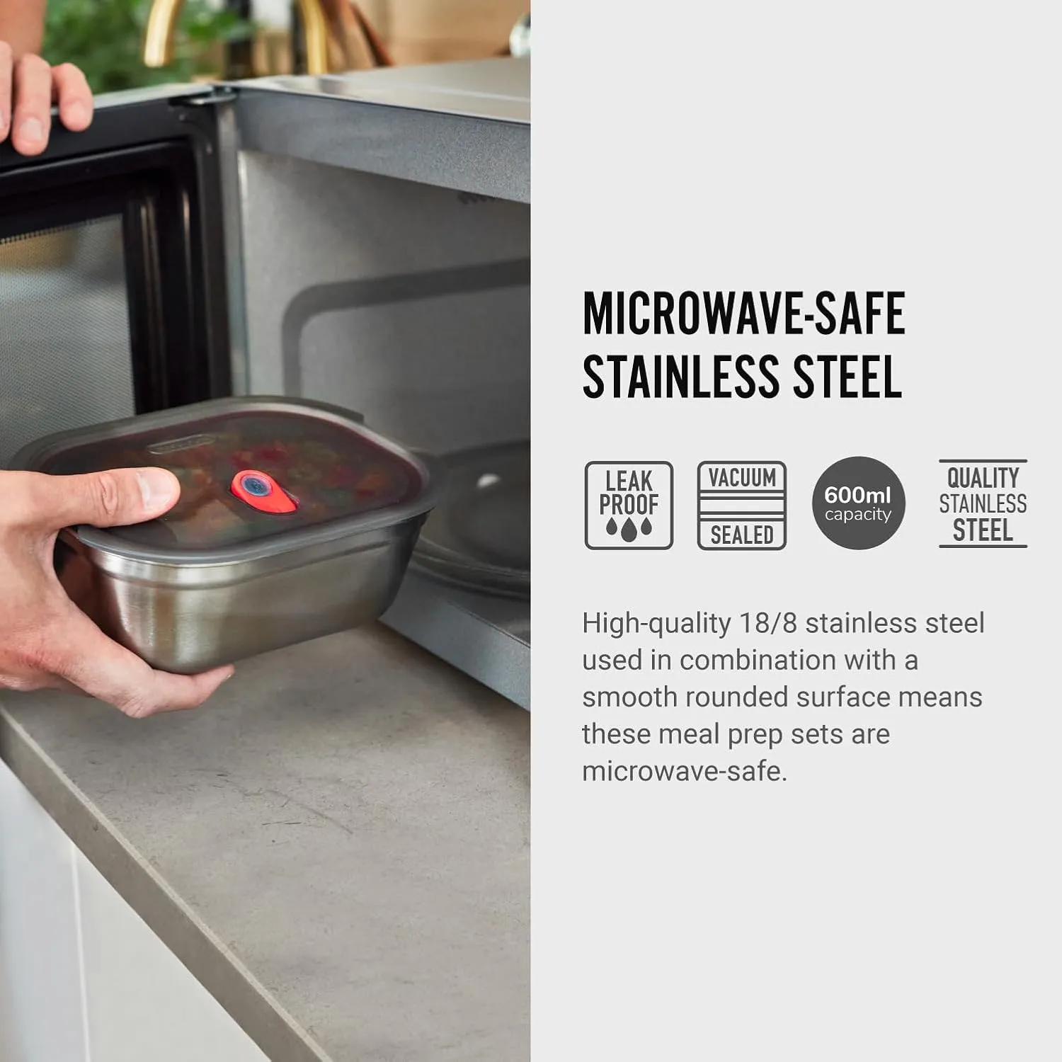 BLACK   BLUM Microwavable Stainless Steel Lunch Box | Multi-Function, Vacuum Sealed Container for Healthy Food | Portable and Stackable Food Storage for Office and Outdoor | 20 oz / 600 ml