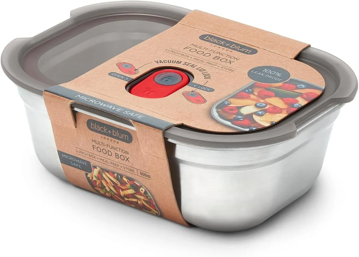 BLACK   BLUM Microwavable Stainless Steel Lunch Box | Multi-Function, Vacuum Sealed Container for Healthy Food | Portable and Stackable Food Storage for Office and Outdoor | 20 oz / 600 ml