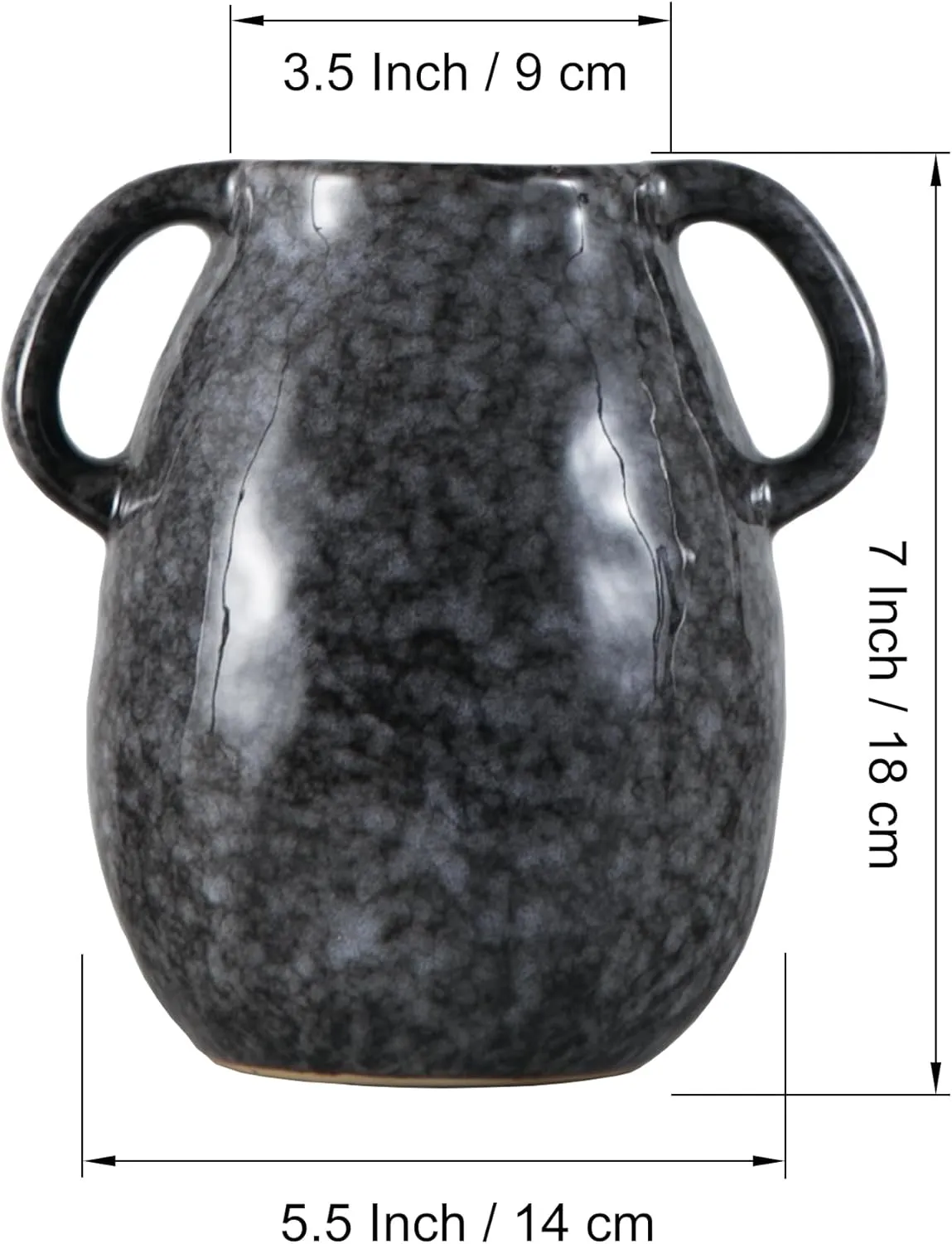 Black Ceramic Vase with 2 Handles, Modern Farmhouse Vase for Home Decor, Rustic Terracotta Vase, Decorative Pottery Flower Vase, Clay Samll Vase, Centerpieces for Dining Table - 7 Inch Tall