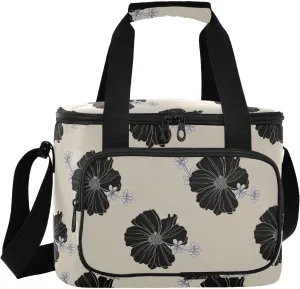 Black Cosmos Flower Insulated Cooler Bag for Women Men Leakproof 24 Can Camping Car Cooler for Work Office Picnic