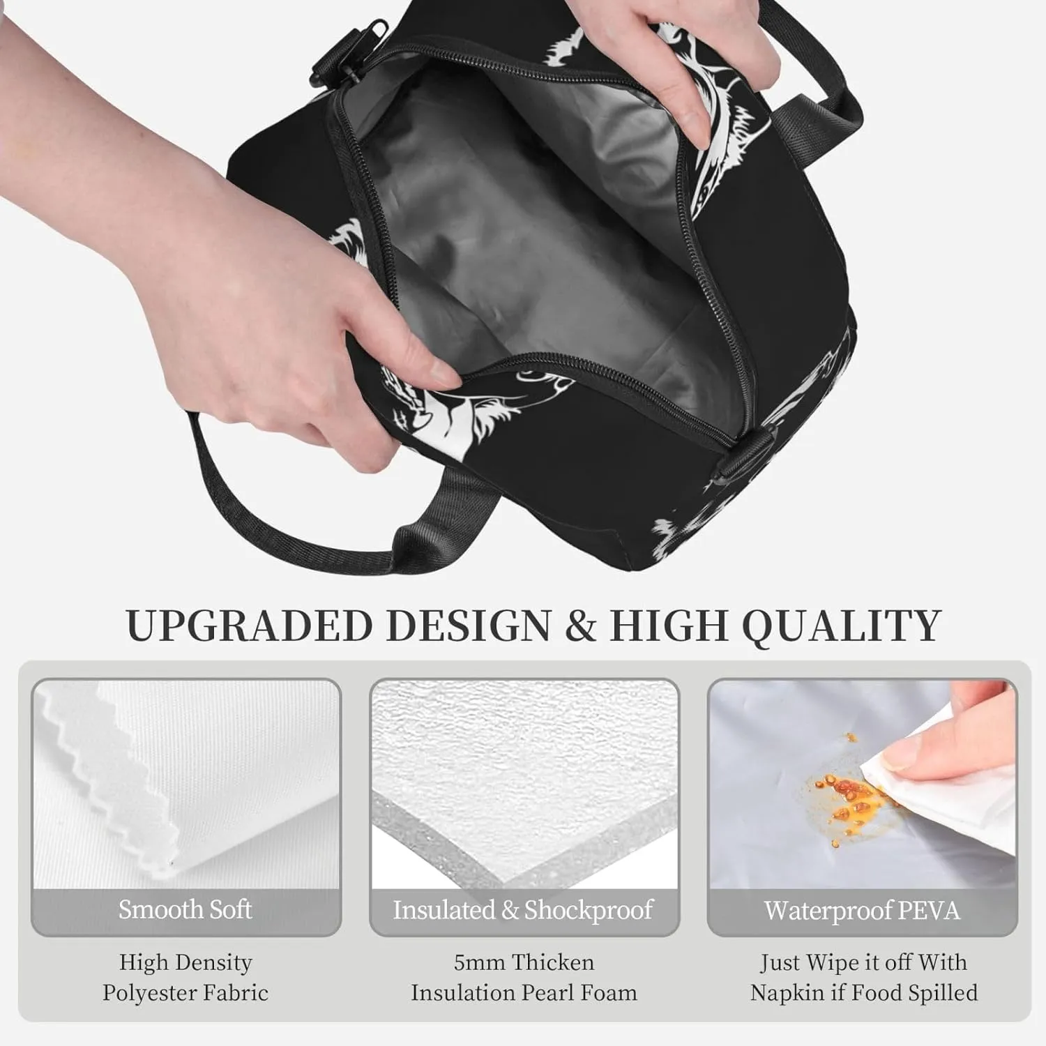 Black German Shepherd Front Lunch Bag Hand Tote Crossbody Insulated Lunch Bag Large Portable Lunch Box