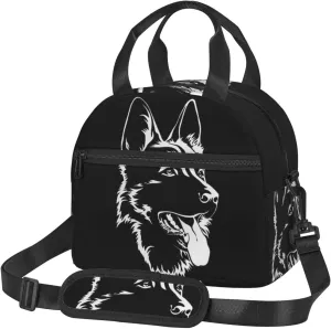 Black German Shepherd Front Lunch Bag Hand Tote Crossbody Insulated Lunch Bag Large Portable Lunch Box