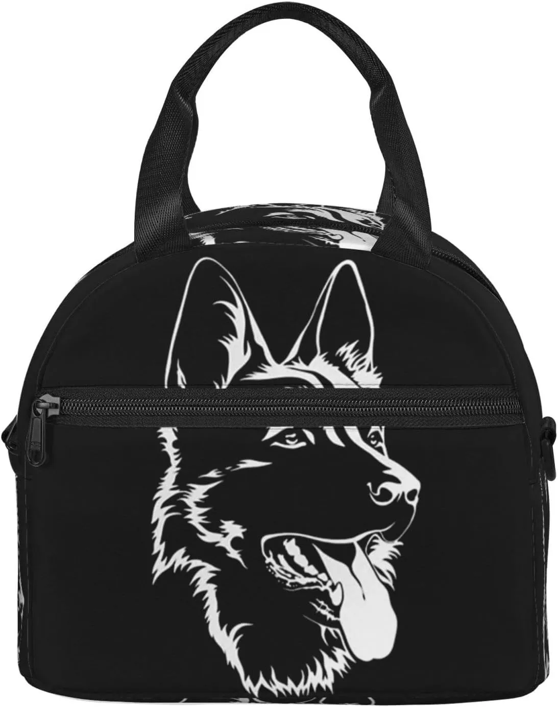 Black German Shepherd Front Lunch Bag Hand Tote Crossbody Insulated Lunch Bag Large Portable Lunch Box