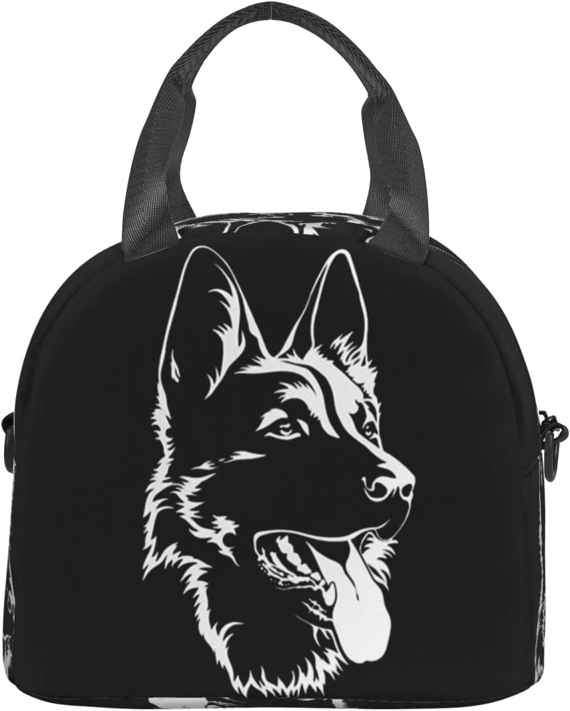 Black German Shepherd Front Lunch Bag Hand Tote Crossbody Insulated Lunch Bag Large Portable Lunch Box