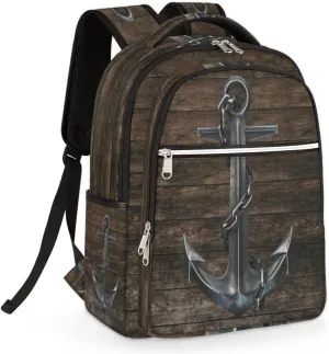 Black Iron Anchor Hardwood Travel Laptop Backpack, 16.1 Inches Computer Backpack, Durable Water-Repellent Travel Backpack for Business College Women Men Gift