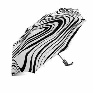 black white Curve strip pattern print Umbrella Automatic Foldable with totes