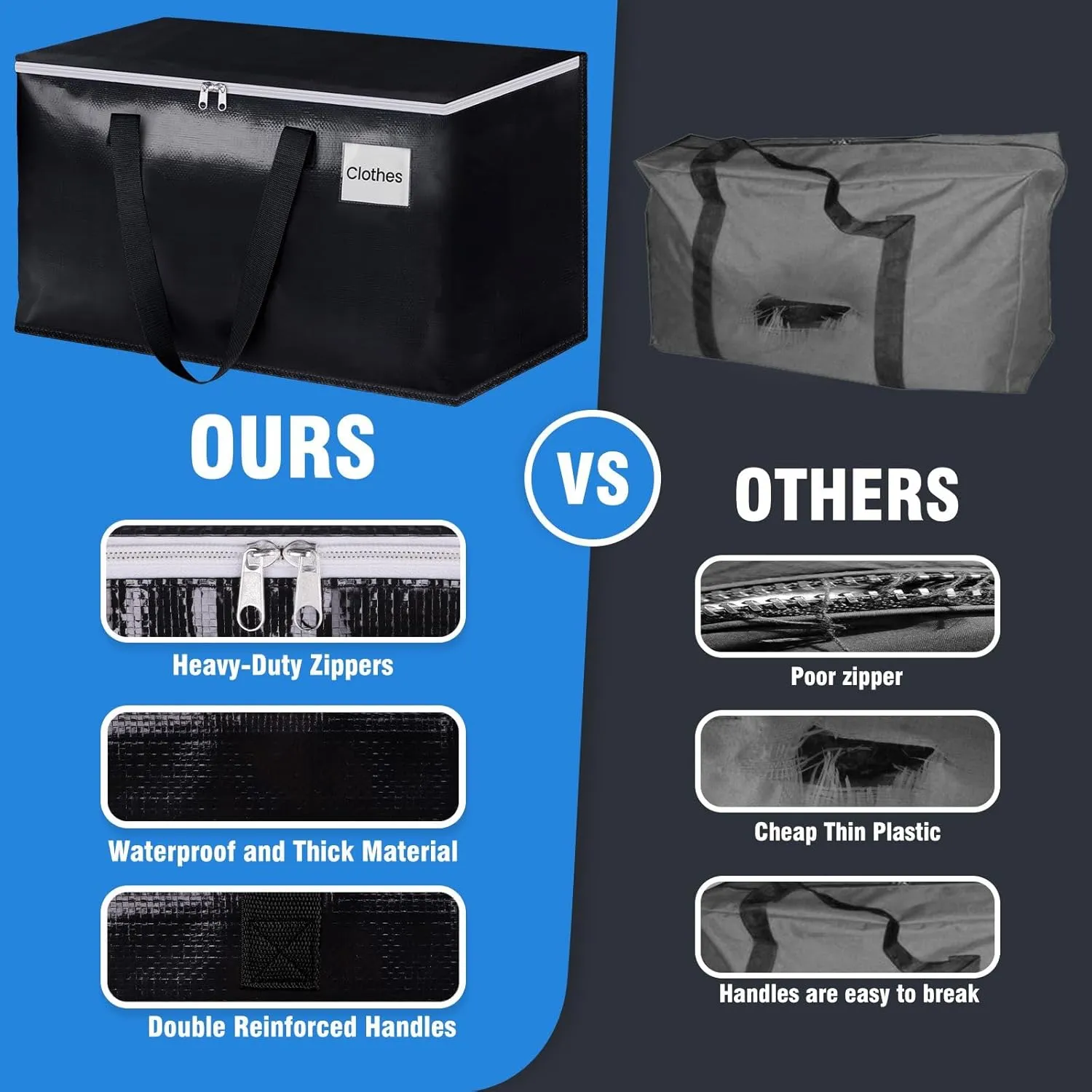 BlissTotes Moving Bags, Heavy Duty Moving Boxes with Zippers Top and Sturdy Handles, Storage Bags for Space Saving and Packing, Collapsible Moving Supplies, Storage Totes (76L, 6-Pack, Black)