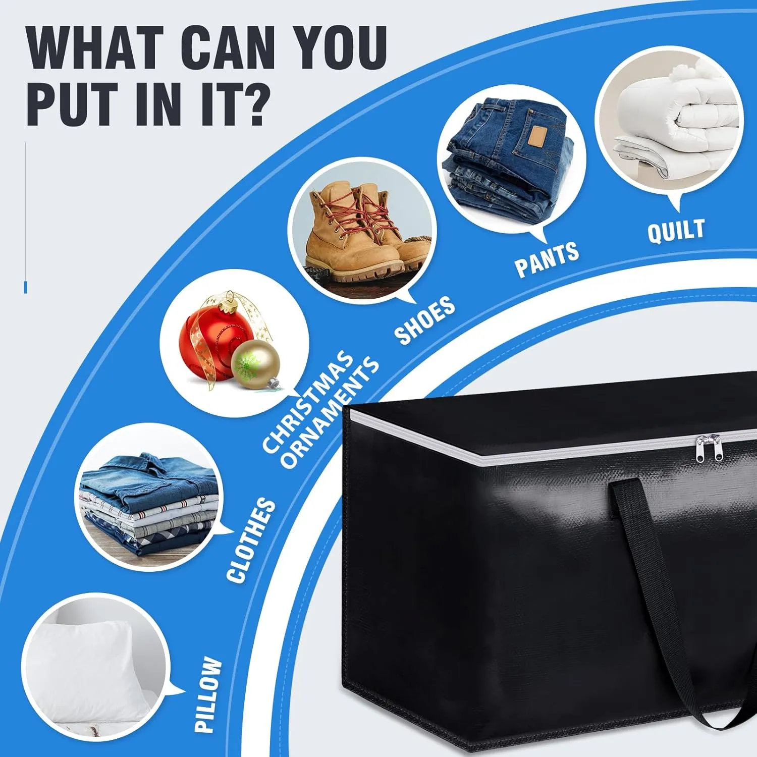 BlissTotes Moving Bags, Heavy Duty Moving Boxes with Zippers Top and Sturdy Handles, Storage Bags for Space Saving and Packing, Collapsible Moving Supplies, Storage Totes (76L, 6-Pack, Black)