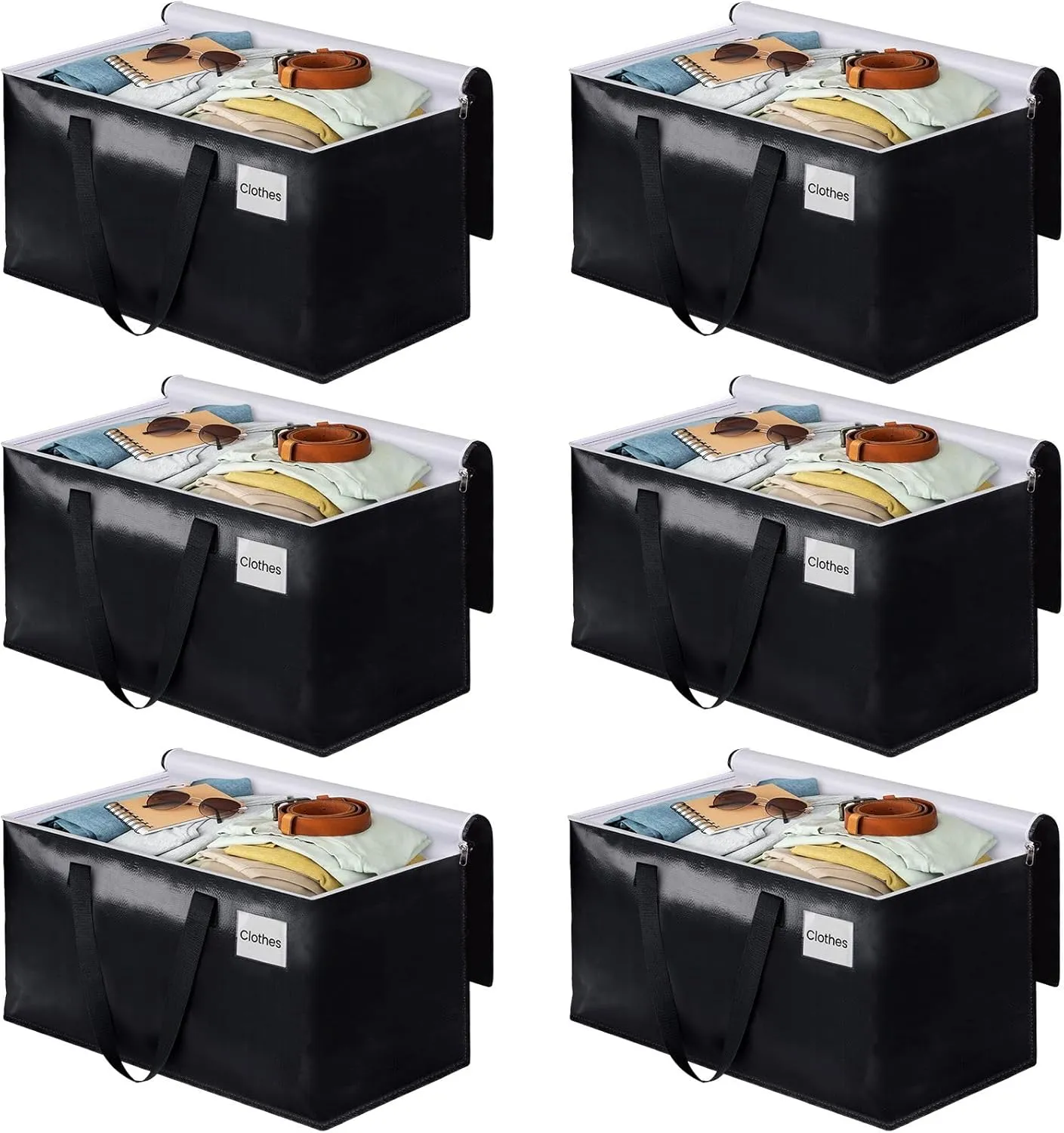 BlissTotes Moving Bags, Heavy Duty Moving Boxes with Zippers Top and Sturdy Handles, Storage Bags for Space Saving and Packing, Collapsible Moving Supplies, Storage Totes (76L, 6-Pack, Black)