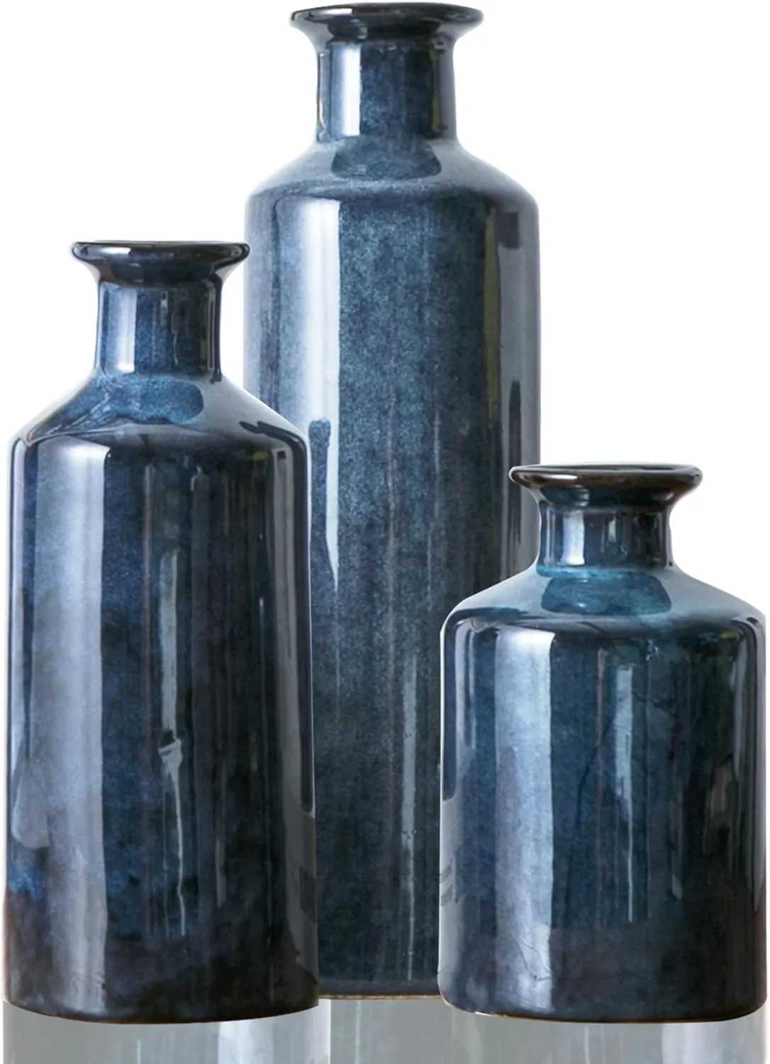Blue Ceramic Vase Set of 3 Small Vases, Modern Farmhouse for Home Decor Bottles, Rustic Terracotta Vase Decorative Vases for Table,Fireplaces Decor, Bookshelf, Living Room