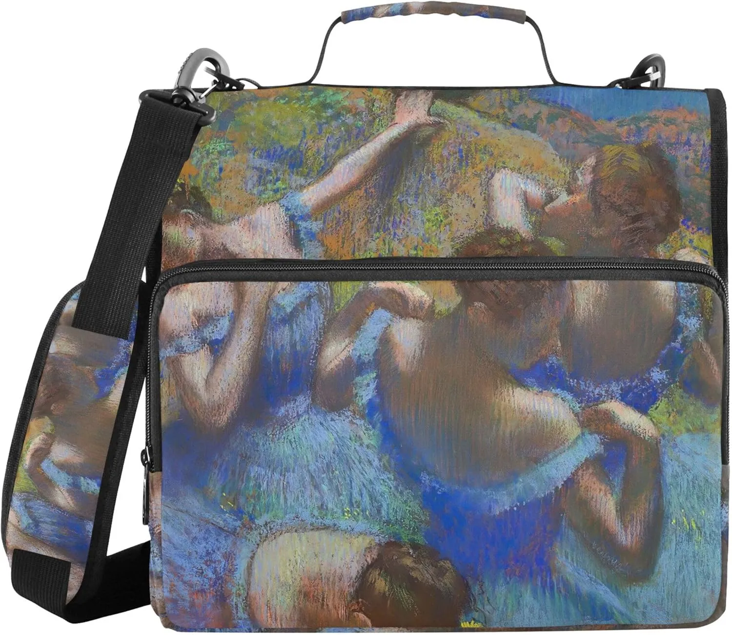 Blue Dancers Edgar Degas Prints Zip up Binder Organizer 3 Ring Binders 1.5 Inch D Ring Keeper Binder Bag with Strap for School Storage Portfolio Folder with Handle