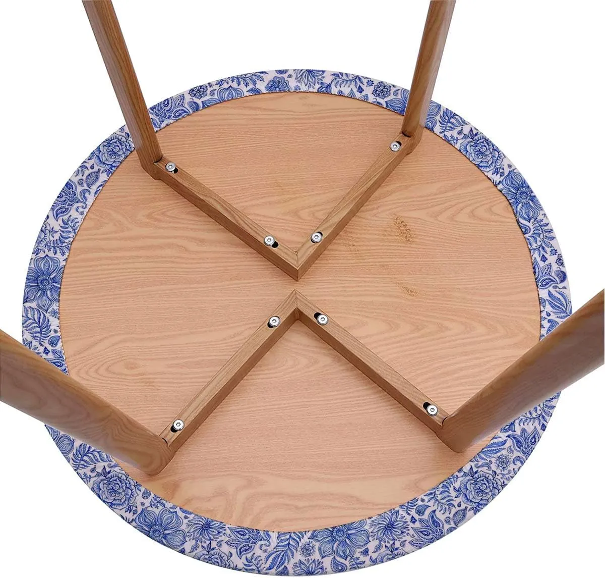 Blue Elastic Edged Polyester Fitted Table Cover Porcelain Style Traditional Pattern Colors Elastic Edge, Waterproof and wipeable Flower Leaves Fit for 40"-43" Table