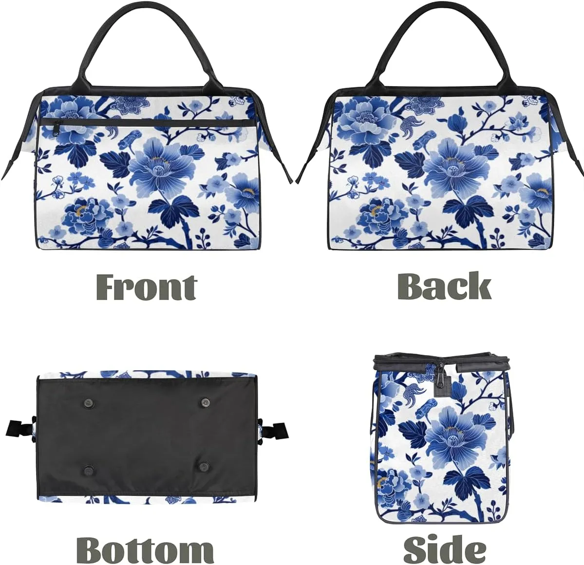 Blue Flower Leaves Weekender Overnight Bag for Women Waterproof Carry On Travel Duffle Bags with Pocket Lightweight Sports Gym Tote Bag Large Luggage Workout Personal Item Hospital Bags