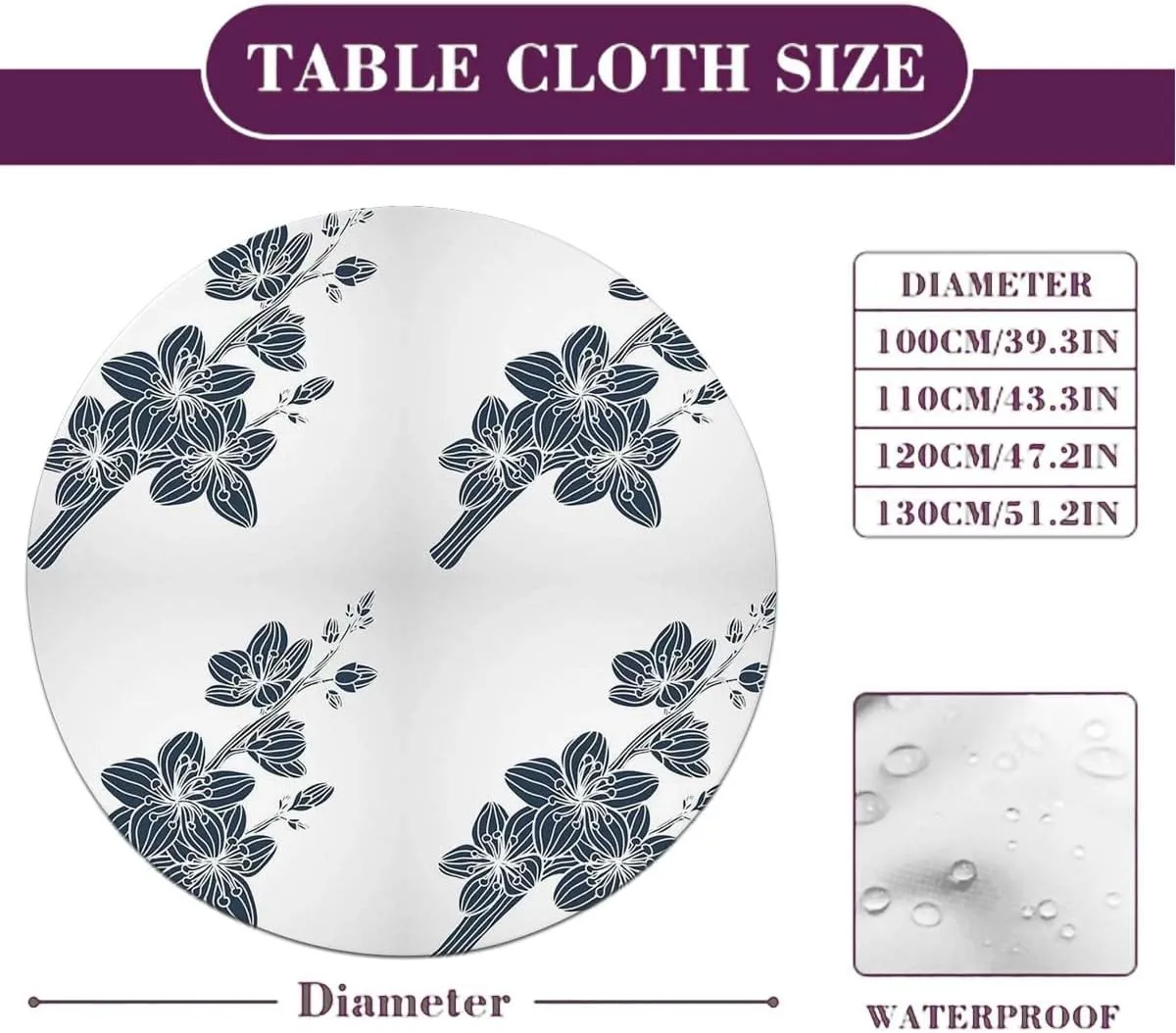 Blue Grey Tablecloth Overlay for Round Romantic Flower Tropicalspired for Kitchen Parties Wedding Indoor Holiday Dining Table Decor Pads Fit for 40"-43" Diameter Table Exotic