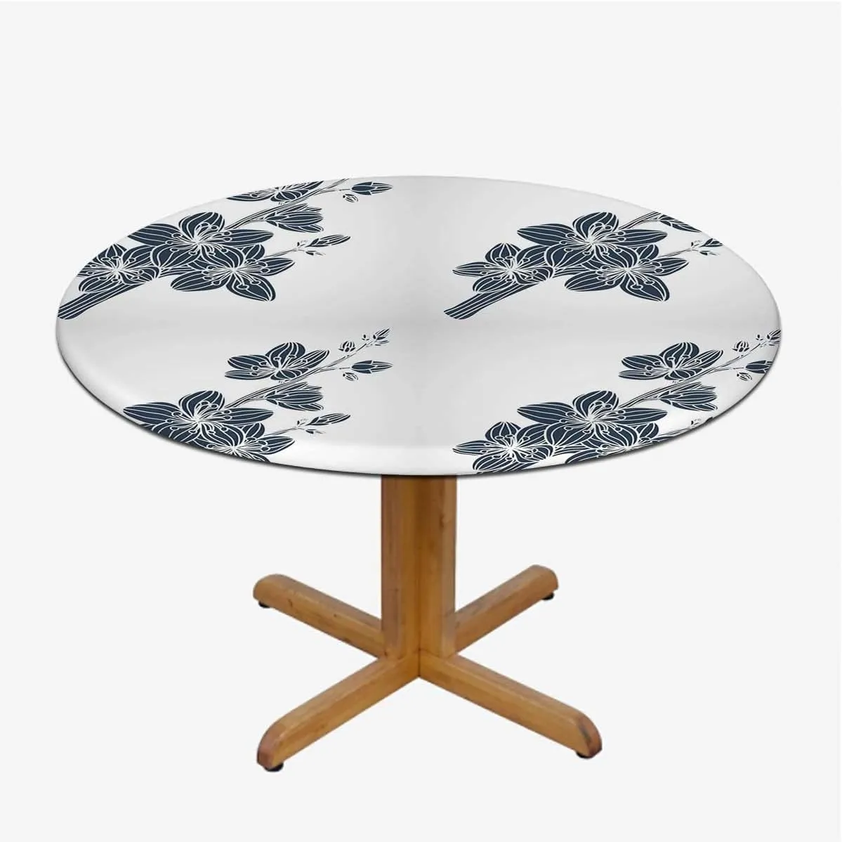 Blue Grey Tablecloth Overlay for Round Romantic Flower Tropicalspired for Kitchen Parties Wedding Indoor Holiday Dining Table Decor Pads Fit for 40"-43" Diameter Table Exotic