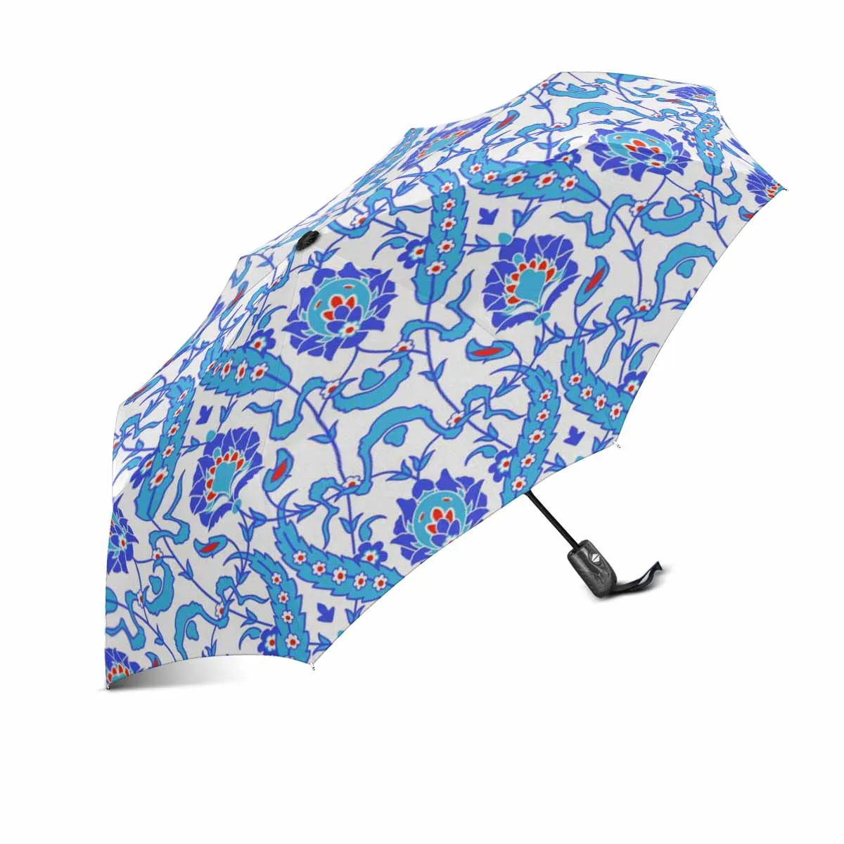 blue Islamic flower pattern Automatic Foldable Umbrella with totes