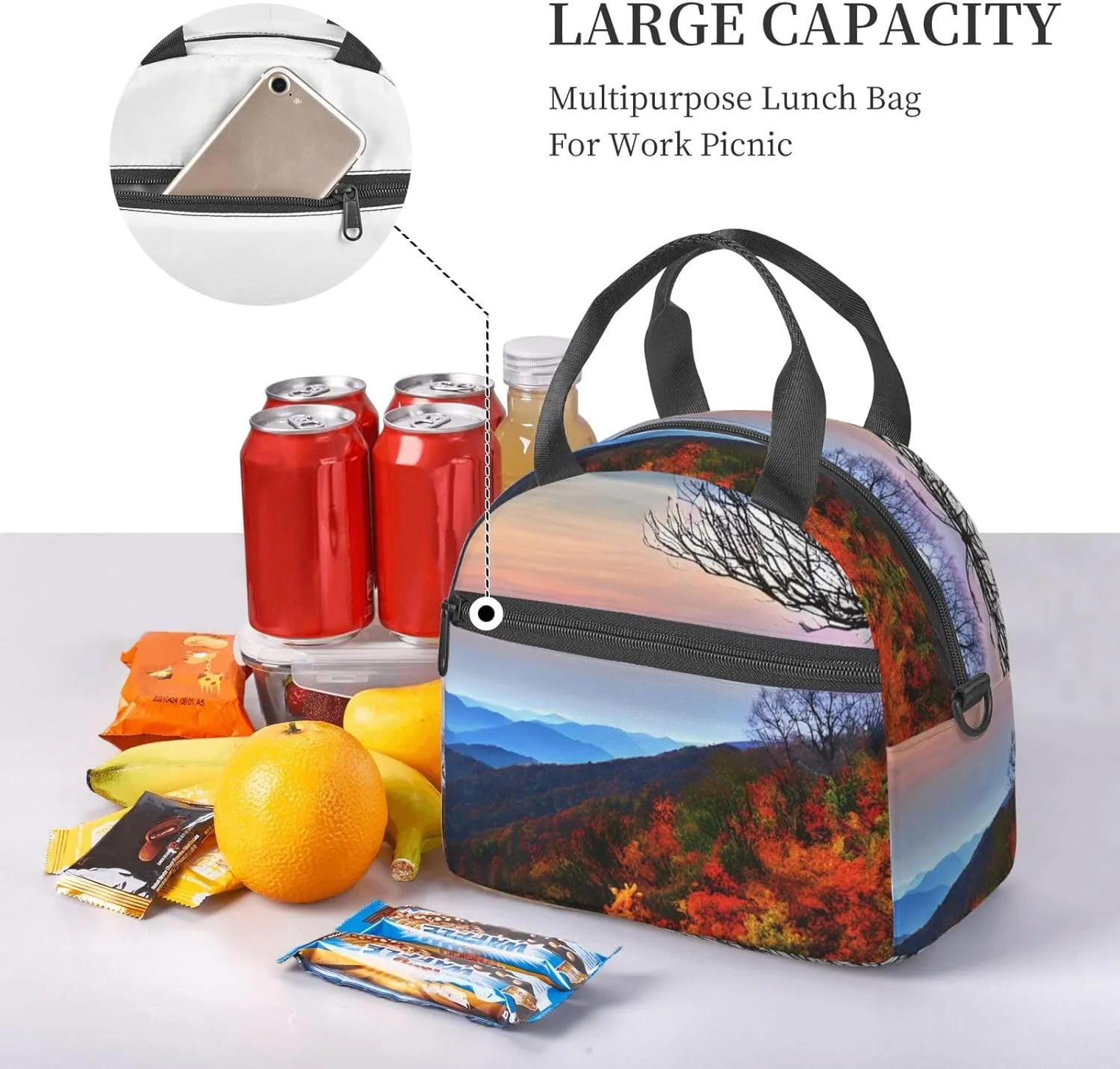 Blue Ridge Mountains Insulated Lunch Bag With Adjustable Shoulder Strap, Cooler Lunch Tote Bag For Women