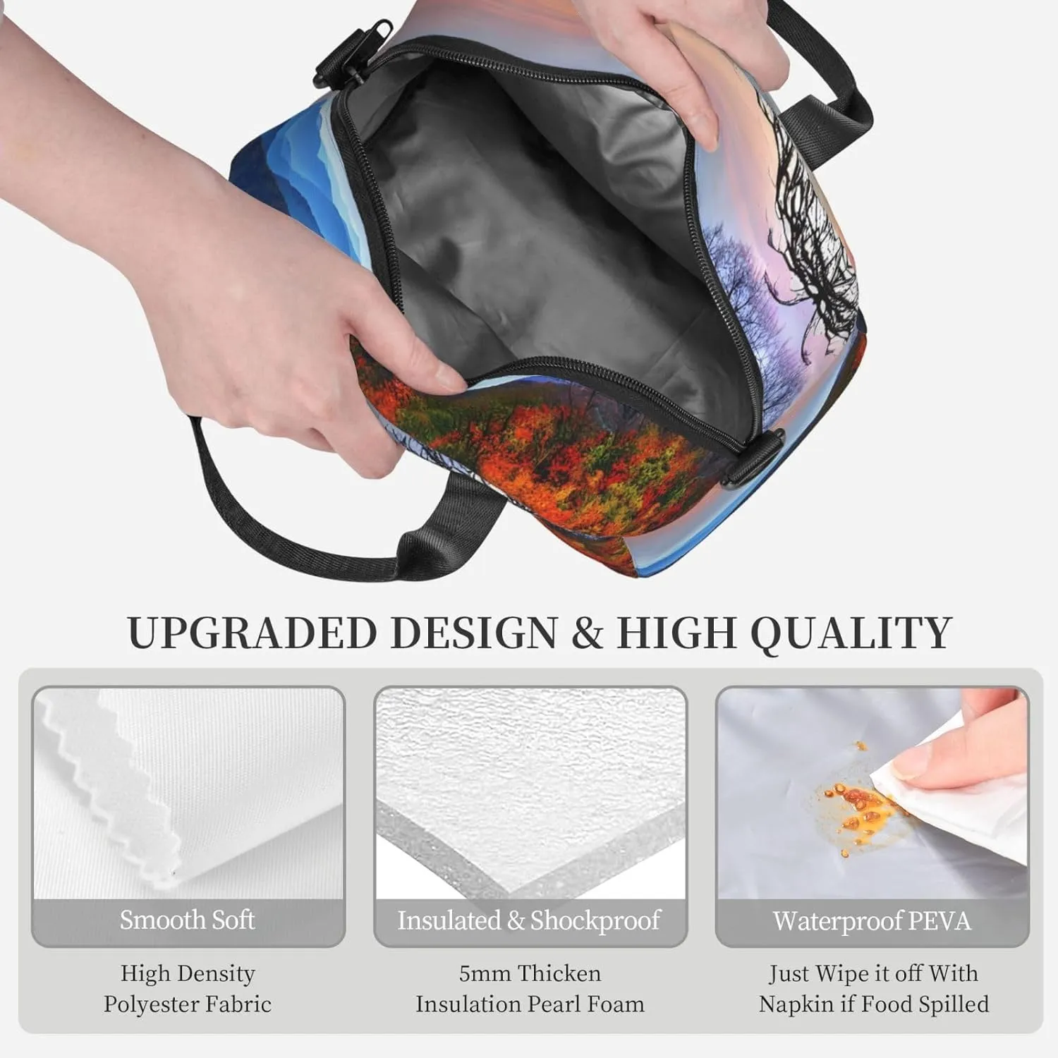 Blue Ridge Mountains Insulated Lunch Bag With Adjustable Shoulder Strap, Cooler Lunch Tote Bag For Women
