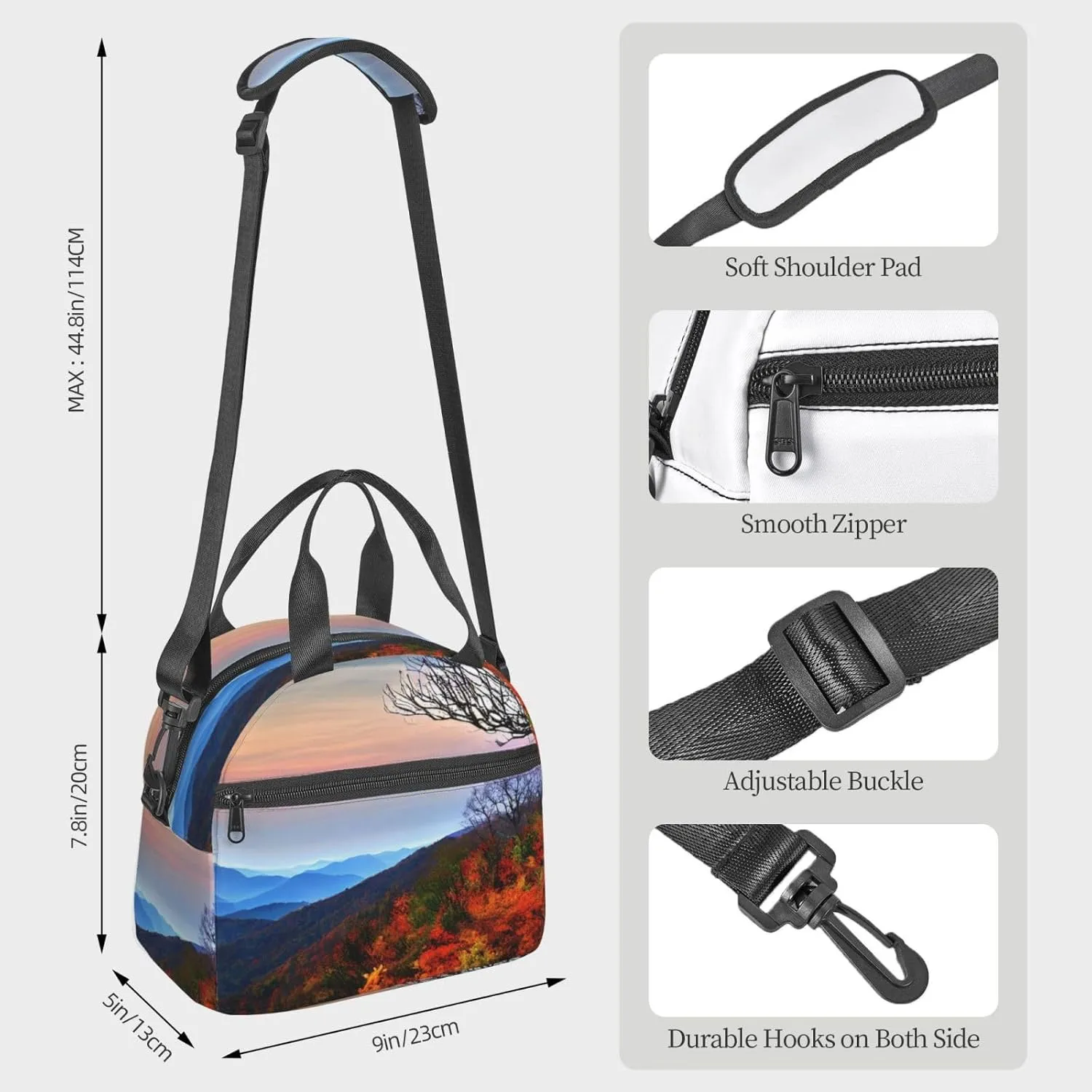 Blue Ridge Mountains Insulated Lunch Bag With Adjustable Shoulder Strap, Cooler Lunch Tote Bag For Women