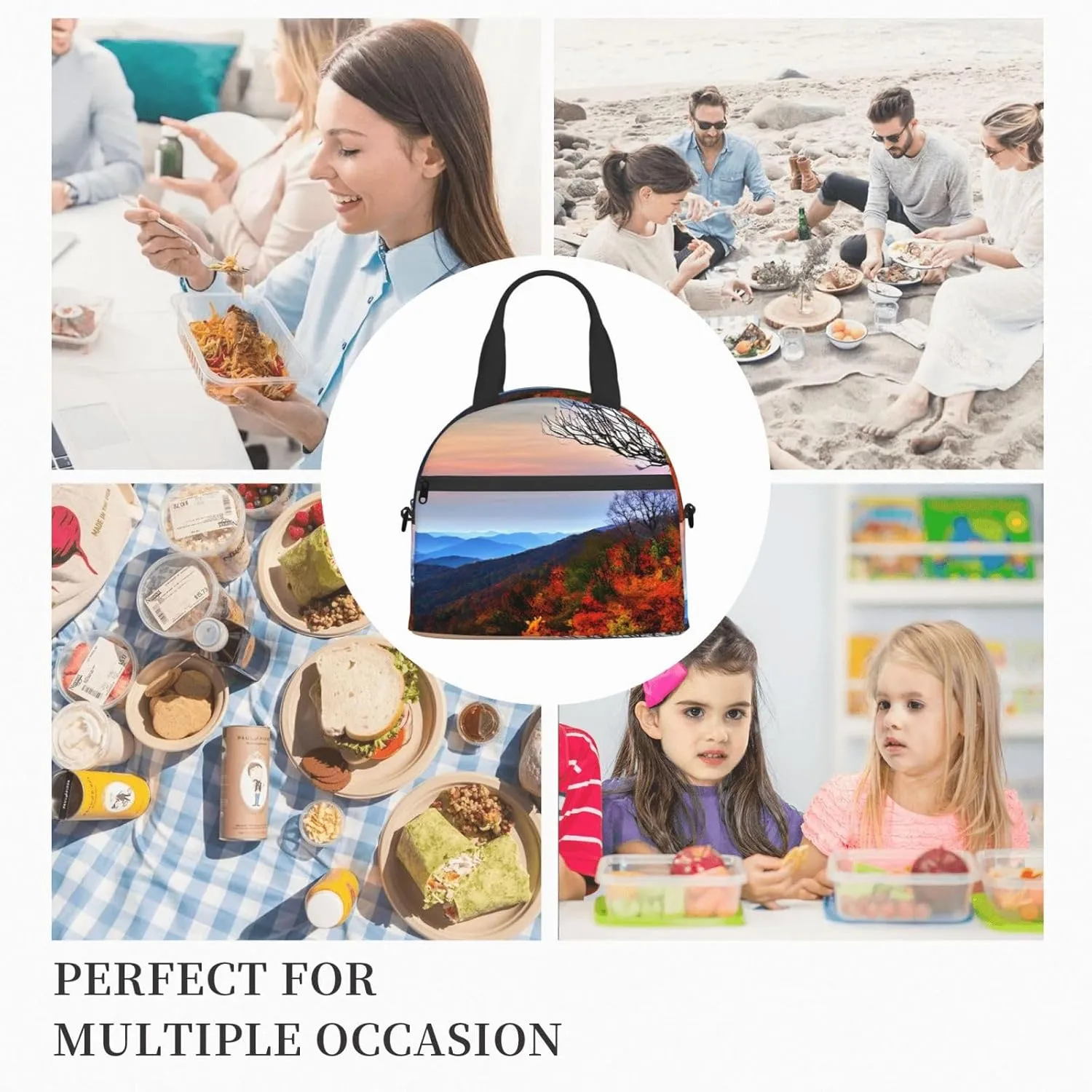 Blue Ridge Mountains Insulated Lunch Bag With Adjustable Shoulder Strap, Cooler Lunch Tote Bag For Women