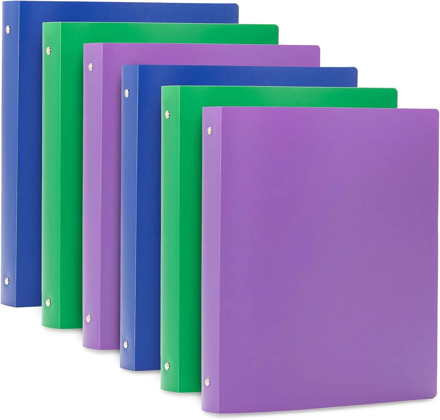 Blue Summit Supplies 6 Pack 3-Ring Plastic Binder, 1-Inch Flexible Binder, Soft Cover with Pocket, Assorted Colors with Blue, Green, and Purple Bendable Binders
