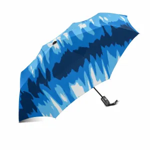 blue Wave pattern print Umbrella Automatic Foldable with totes