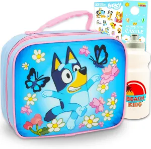 Bluey Lunch Bag for Kids - Bundle with Insulated Lunch Box for Boys Girls Kids Plus Water Bottle, Stickers, More | Bluey Lunchbox School Supplies Set