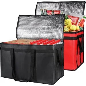 Bodaon 2-Pack Insulated Food Delivery Bag, XXX-Large Meal Grocery Tote Insulation Bag for Hot and cold Food, Commercial, Large Capacity Reusable Warming Bag, Black   Red