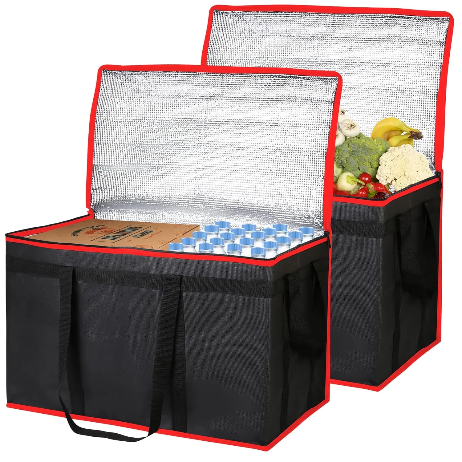 Bodaon 2-Pack Insulated Food Delivery Bag, XXXL Pizze Cooler Bags, Thermal Cold/Hot Styrofoam Carrier for Shopping/Travel/Doordash/Catering/Car, Dashers Door Dash Accessories